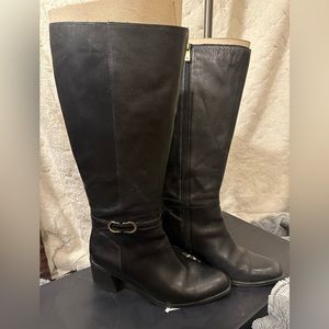 NATURALIZER STERLING BLACK LEATHER TALL/KNEE HIGH BOOTS, Size 9 with wide calf